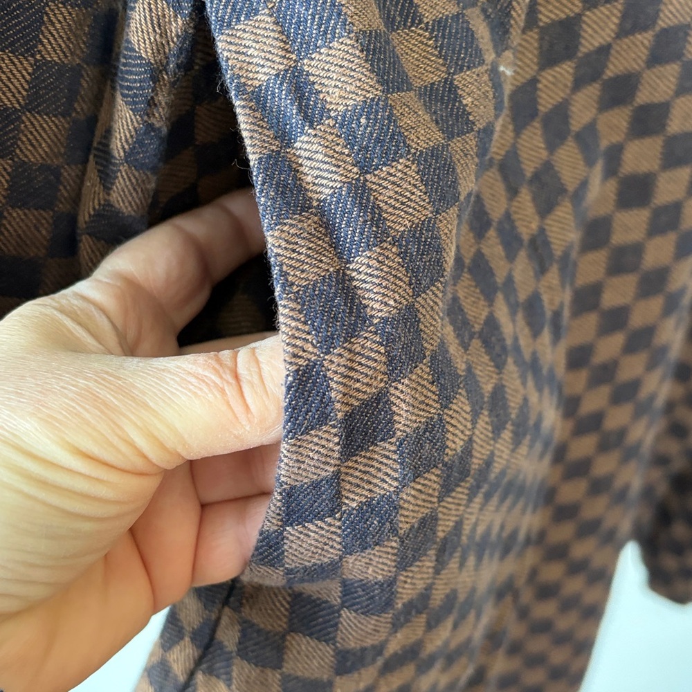 Flax Linen Check Pattern Button Front Long Jacket… - image 5